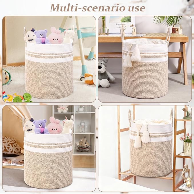 Laundry Hamper for Organizing, 52L Tall Laundry Baskets, Cotton Rope Woven - Image 6