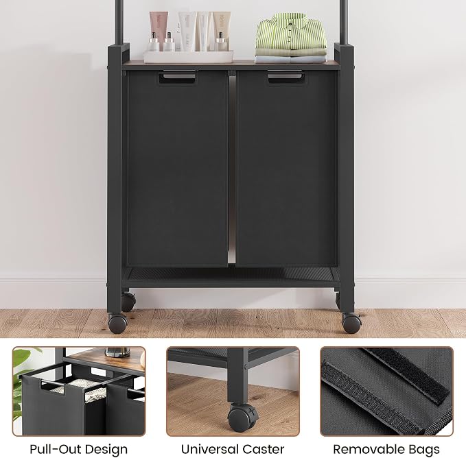 Laundry Sorter Cart With Hanging Clothes Rack, Removable Drying Rack, Laundry - Image 7