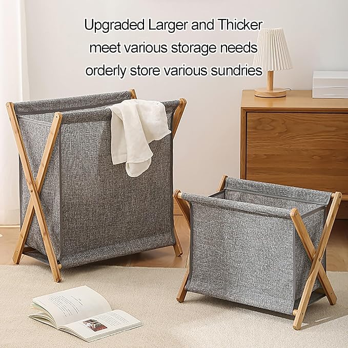 Gtzly Bamboo Laundry Hamper Collapsible X-Frame Laundry Basket Portable Laundry - Image 5