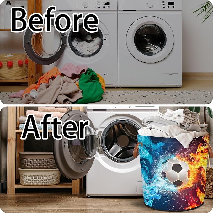 Soccer Fire Laundry Hamper Waterproof Collapsible Basket - Image 5