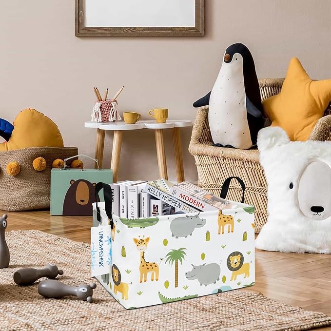 LANGYASHAN Rectangular Storage Bin Collapse Canvas Fabric Cartoon Storage Basket - Image 6