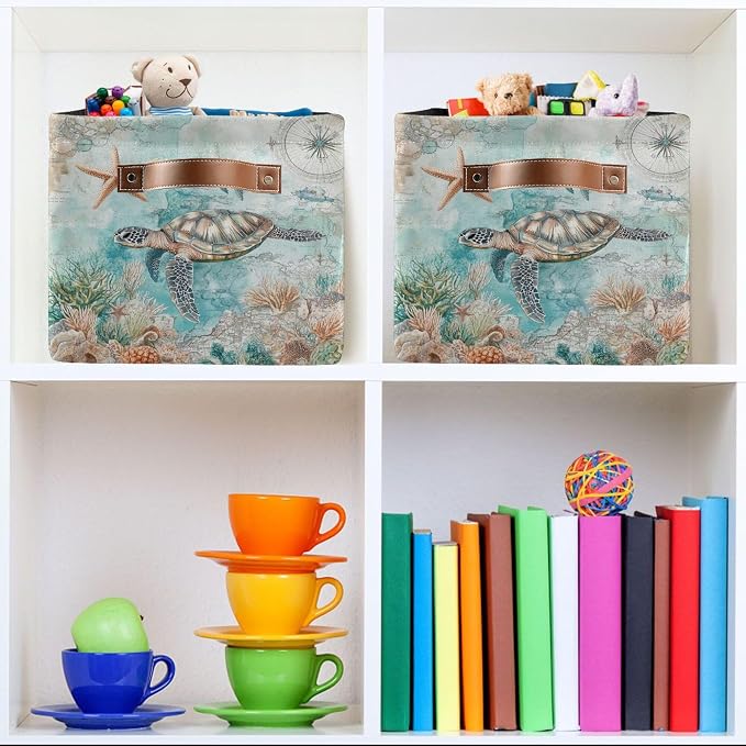 Sea Turtle Storage Basket Fabric Storage Bin Nautical theme Baskets Coastal - Image 7