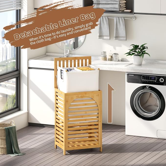 FILWH Laundry Hamper with Lid Large Bamboo Laundry Bin Basket 85L Clothes - Image 2