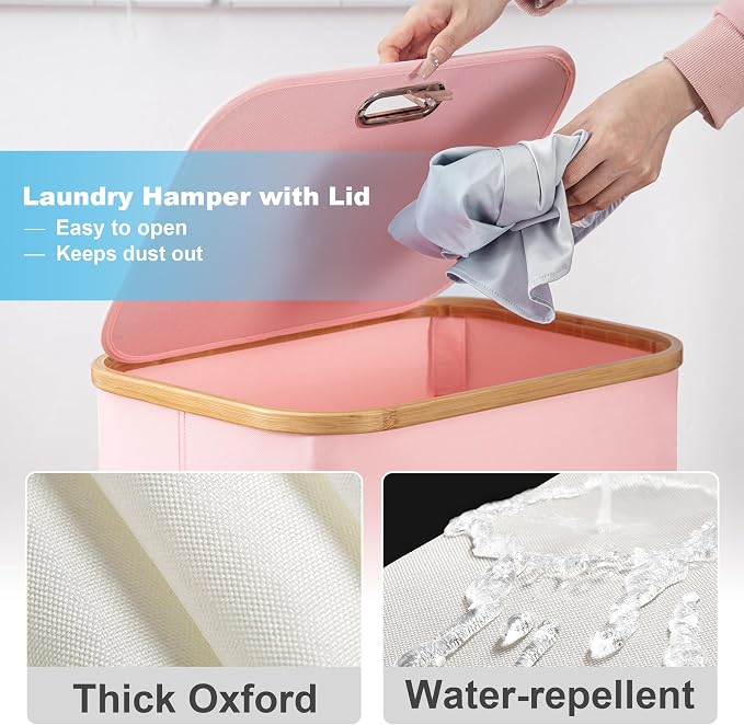 Laundry Basket with Wheels, Tall Dirty Clothes Hamper on Wheels, Rolling - Image 3