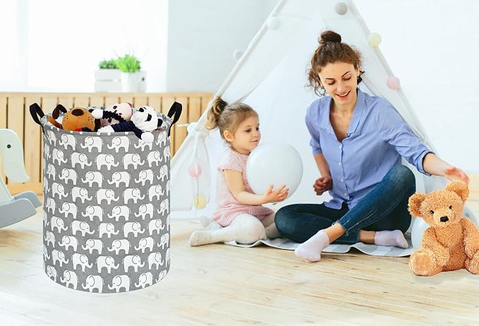 KUNRO Round Laundry Gift Basket Storage Hamper, Clothes Storage Organizer Bins - Image 4