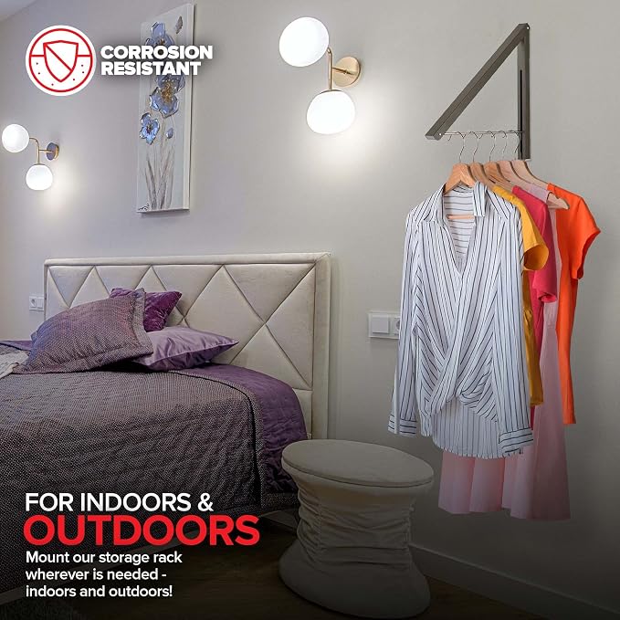 Single Foldable Clothing Rack, Wall-Mounted Retractable Clothes Hanger - Image 7