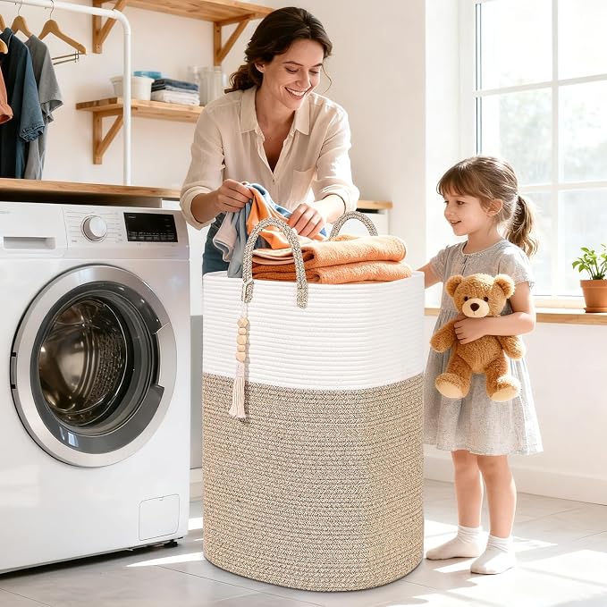 65L Woven Laundry Basket for Clothes, Large Rectangle Laundry Hampers - Image 3