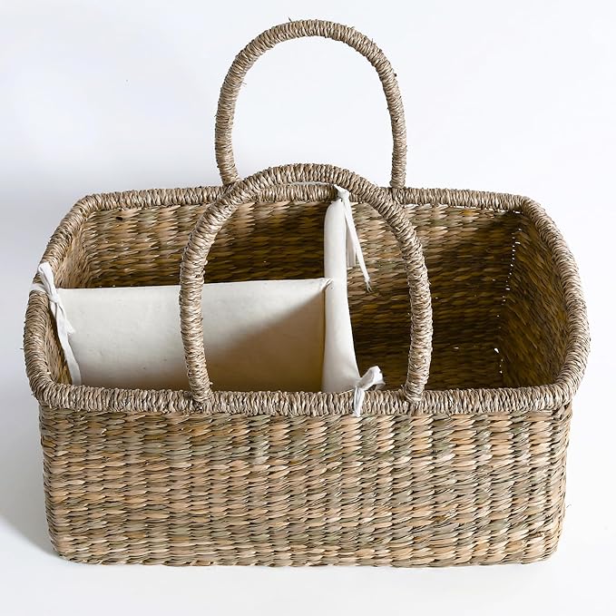 Premium Wicker Baby Diaper Caddy Organizer, Woven Seagrass Basket - Image 7