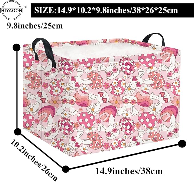 HIYAGON Rectangular Easter Basket Pink Bunny Easter Basket - Image 7