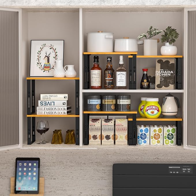 Expandable Kitchen Cabinet Organizer Shelves – Stackable Adjustable Metal and - Image 3