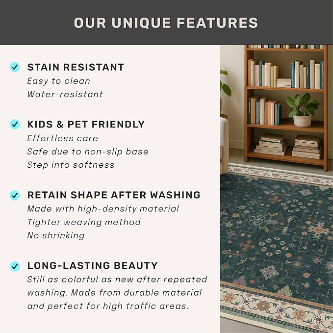 Dark Green Oushak 3x6 Kitchen Rug - Image 8