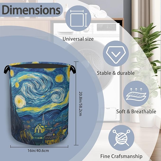 Starry Night Moon Laundry Basket, Village Oxford Cloth Laundry Hamper - Image 2
