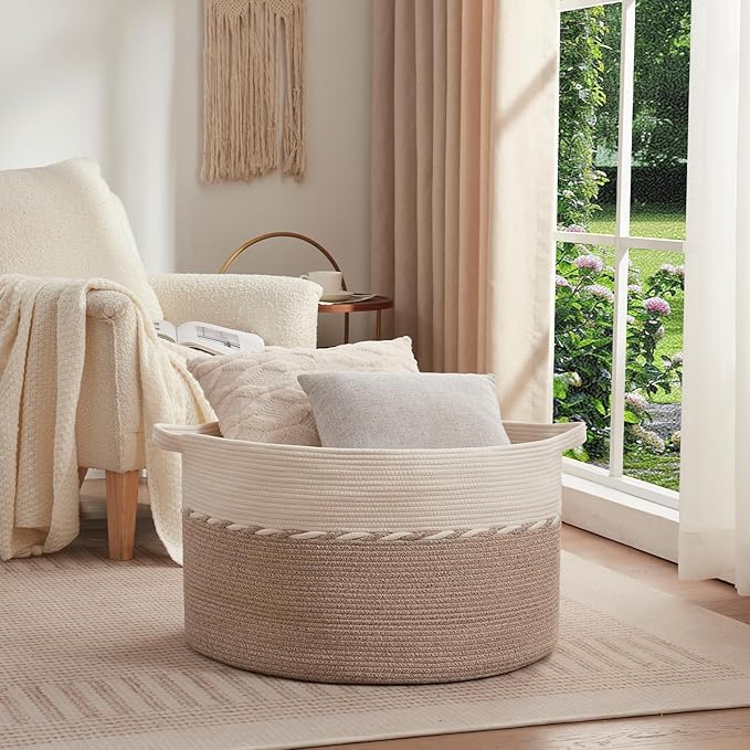 OIAHOMY 87L Extra Large Blanket Basket, Jumbo Laundry Hamper, Cotton Rope Basket - Image 3