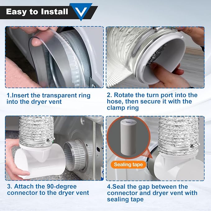 Dryer Vent Connector Kit, 90 Degree Dryer Vent Elbow 4" Dryer Vent Hose - Image 5
