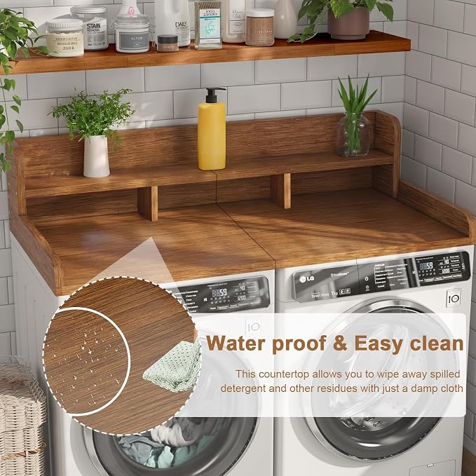 Washer Dryer Countertop With Shelf, 2-Tier Laundry Countertop with Edge Rails - Image 5