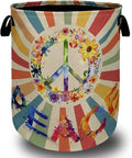 Retro Colorful Hippie Peace Laundry Basket Foldable by SELIONLIKN