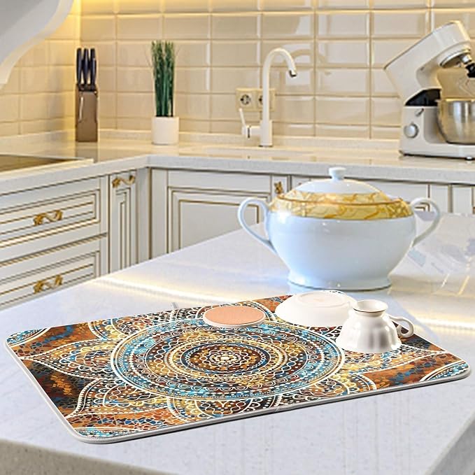 Mandala Dish Drying Mats 16 x 18 Inch Super Absorbent Microfiber Dish Drainer - Image 6