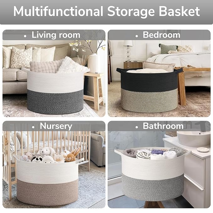 Goodpick 115L Extra Large Blanket Basket, Soft Cotton Rope Storage Basket - Image 6