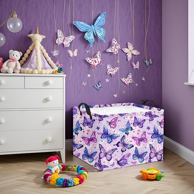 HIYAGON Rectangular Butterfly Basket Baby Storage Basket Storage Bin Organizer - Image 3