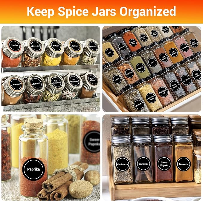 Segarty Preprinted Spice Labels, 432 Round Black Printed Pantry Labels and - Image 7