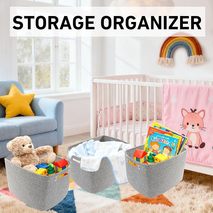 3 Pack Woven Storage Baskets for Shelves, 13.5"×11"×9.5"Organizing Bins - Image 4