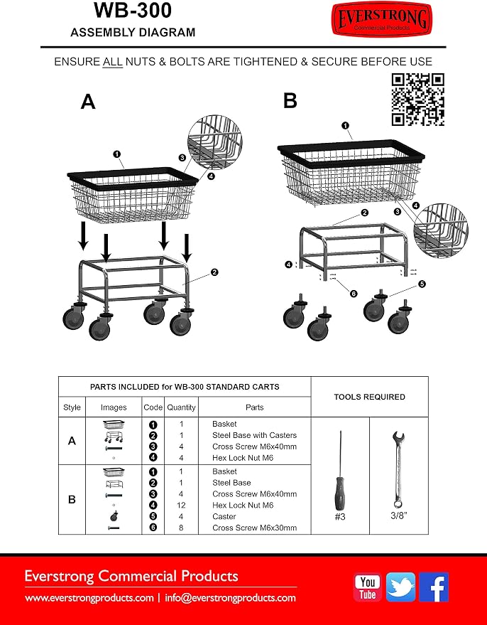 WB 300 Everstrong Superior Wire Laundry Cart, 2.8 Bushel - Image 6