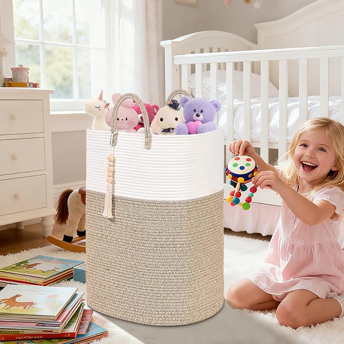65L Woven Laundry Basket for Clothes, Large Rectangle Laundry Hampers - Image 7