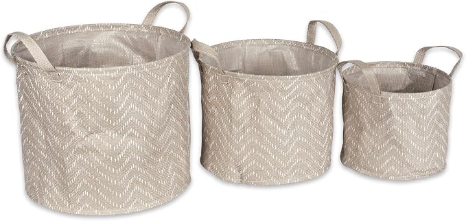 DII Collapsible Waterproof Chevron Laundry, Stone/Cream, 3 Piece by DII