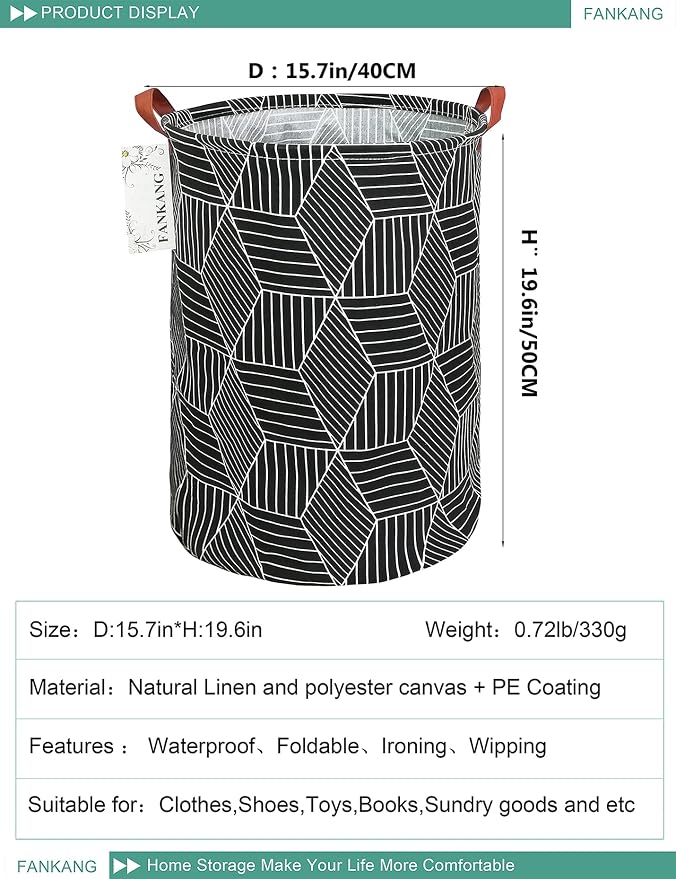 FANKANG Storage Basket, Nursery Hamper Canvas Laundry Basket Foldable - Image 2