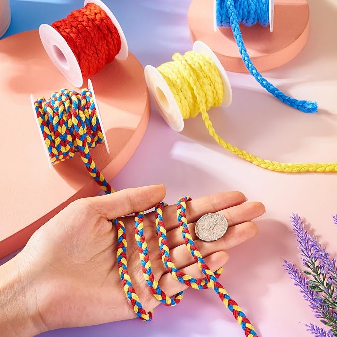 21.8 Yards Rainbow Macrame Cord 7 mm Braided Cord 3-Ply Beading Thread Cord - Image 5