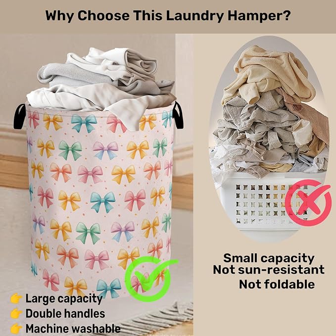 Colorful Bow Foldable Laundry Hamper - Image 3