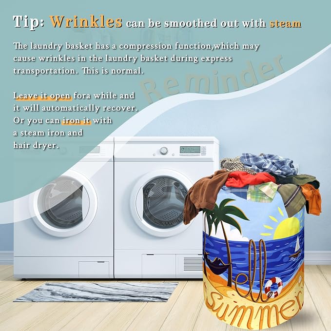 Hello Summer Laundry Hamper Colorful Beach Happy Holiday Laundry Basket - Image 6