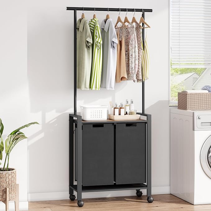Laundry Sorter Cart With Hanging Clothes Rack, Removable Drying Rack, Laundry - Image 5