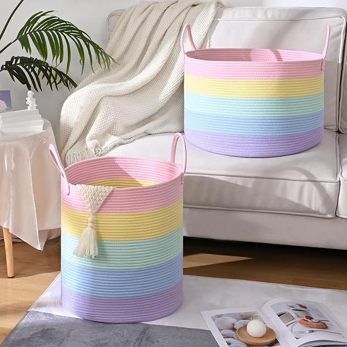 Laundry Hamper for Organizing, 52L Tall Laundry Baskets, Cotton Rope Woven - Image 9