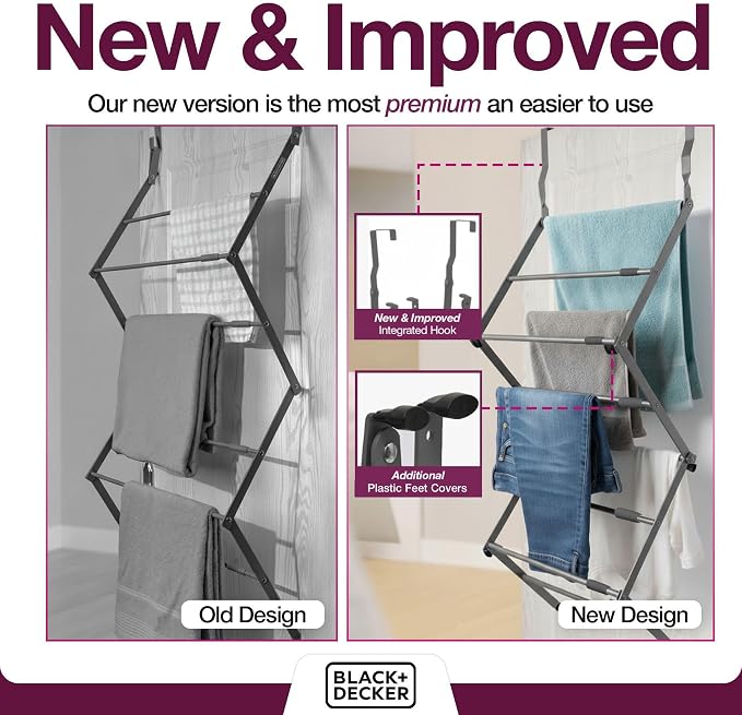 BLACK+DECKER Over The Door Expandable Telescopic Drying Rack, Clothes Organizer - Image 3