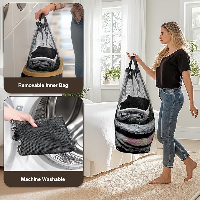 Slim Laundry Hamper with Lid, 60L Small Laundry Basket with Handles&Removable - Image 5