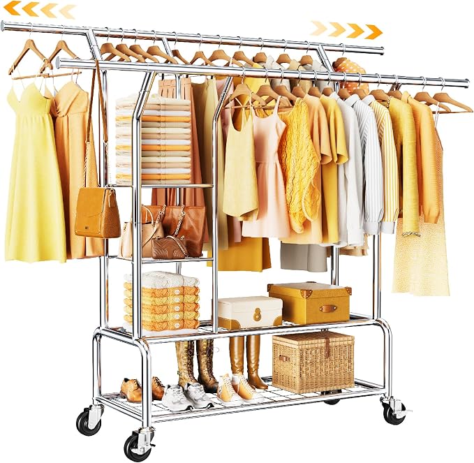 Clothes Rack With Storage Shelf, Heavy Duty Rolling Clothing Rack by Unknown