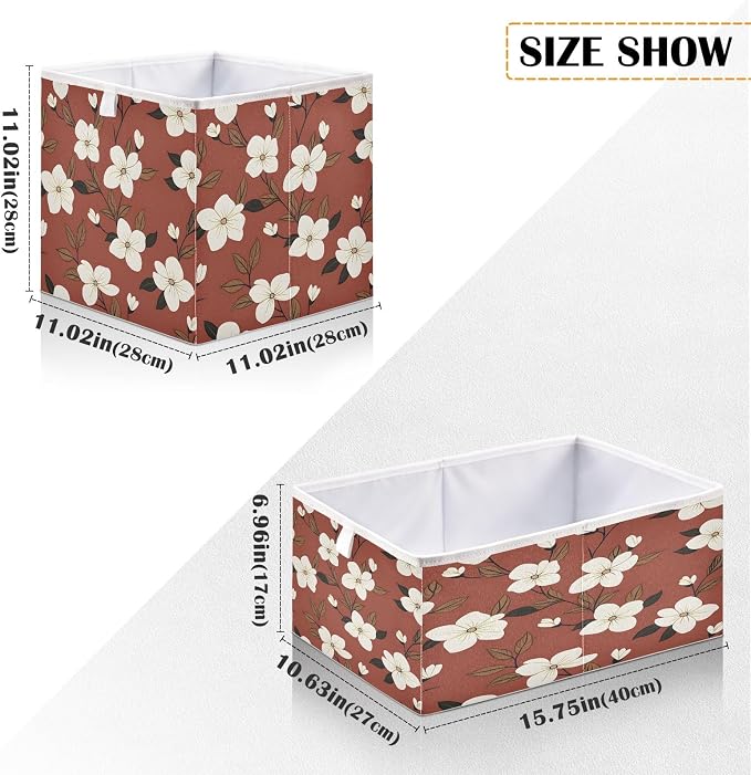senya Large Storage Bins White Flowers on Red Background Collapsible Foldable - Image 3