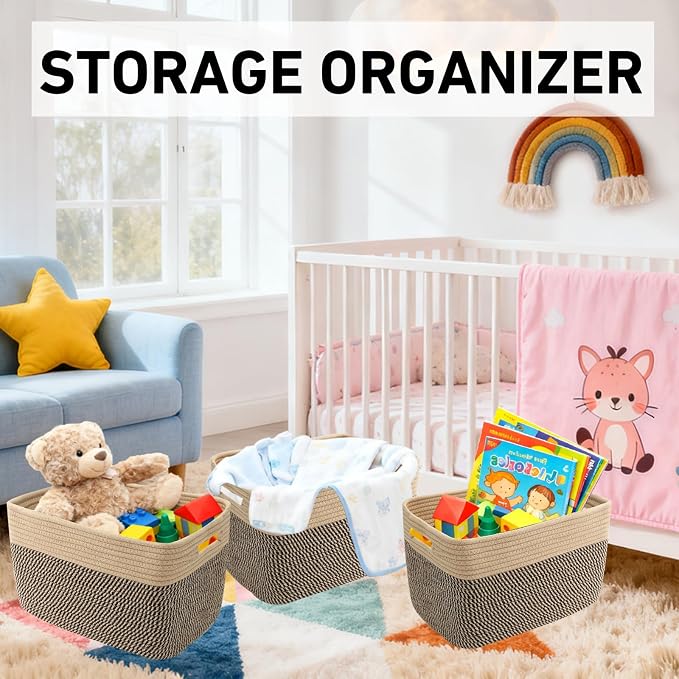 3 Pack Woven Storage Baskets for Shelves, 13.5"×11"×9.5"Organizing Bins - Image 4