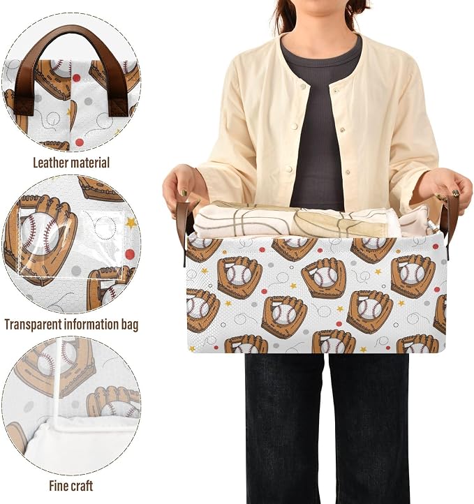 Gloves Baseballs White Pattern Foldable Storage Baskets - Image 5