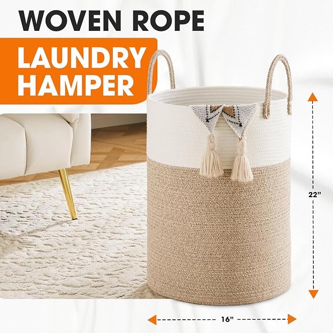 Cheer Collection Laundry Hamper, Large Woven Rope, Clothes Hamper - Image 3