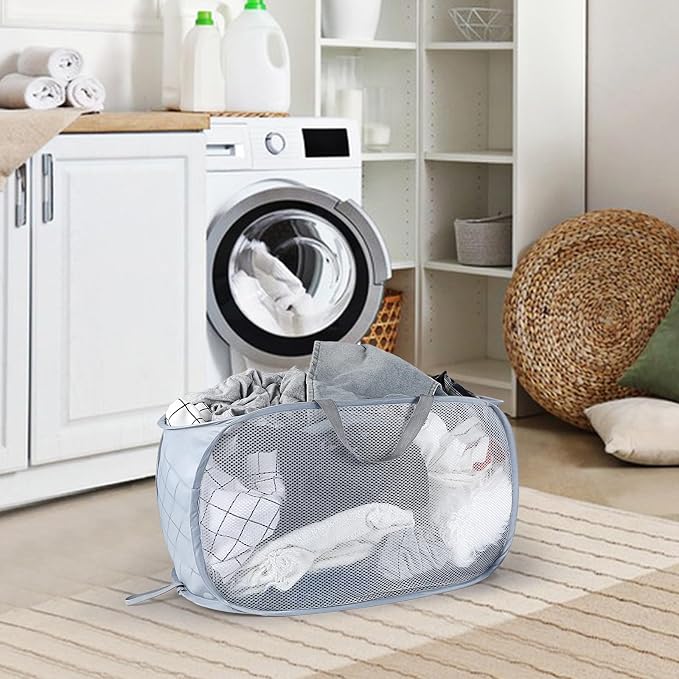 4 Piece Popup Mesh Laundry Basket Durable Handles Collapsible Laundry Baskets - Image 5