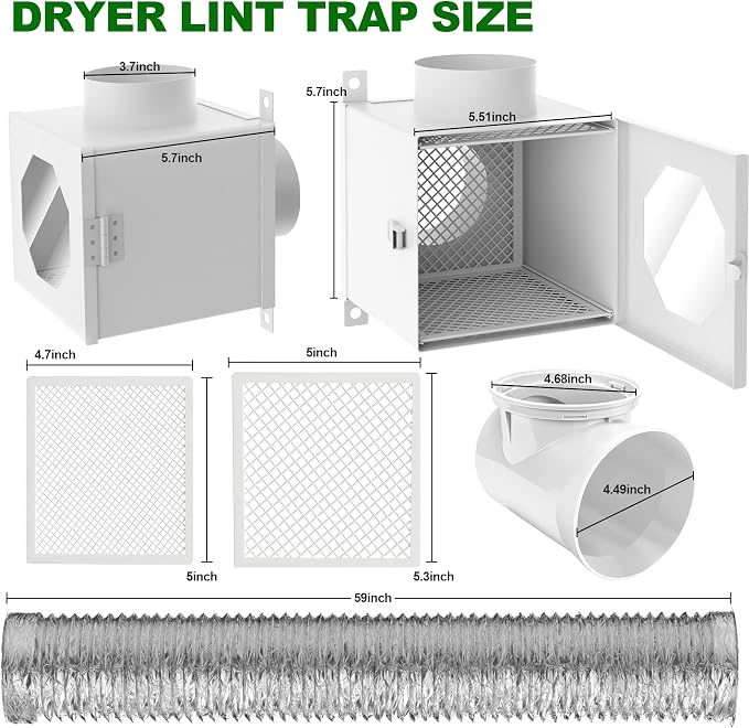 Metal Dryer Duct Lint Trap, Indoor Dryer Vent Kit - Image 2