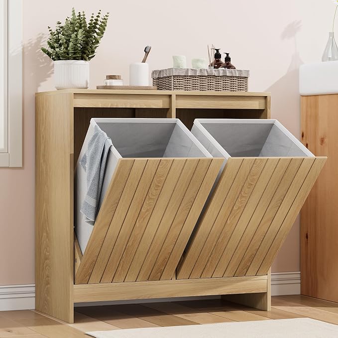 Smuxee Double Tilt Out Laundry Hamper Cabinet, Hidden Laundry Cabinet by Smuxee