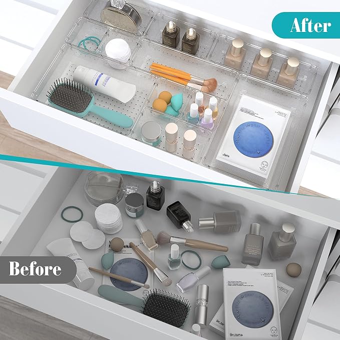 13 PCS Clear Plastic Drawer Organizers Set, 4 Size Desk Drawer Organizer Trays - Image 4