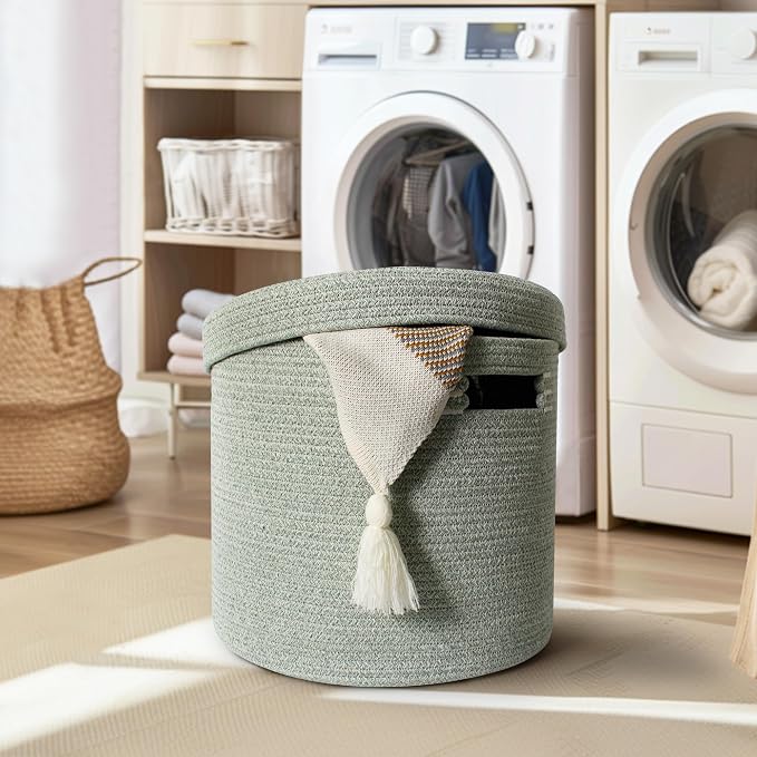 Storage Basket with Lid, Woven Blanket Storage - Image 5