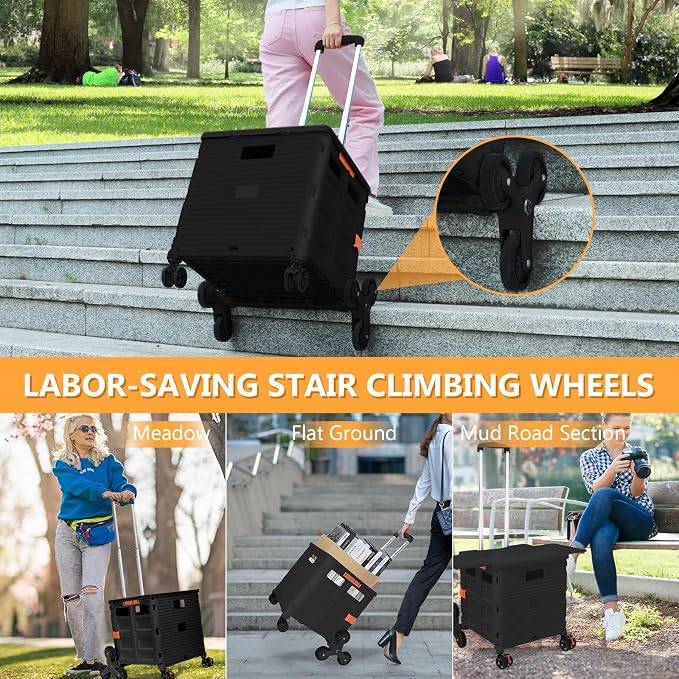 Foldable Utility Cart with Stair Climbing Wheels, Collapsible Rolling Crate - Image 5