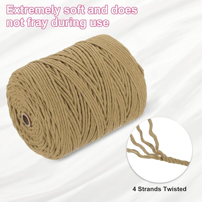 HARFINGTON Natural Macrame Cord 3mm x 328 Yards 4 Strand Twisted Cotton Macrame - Image 3