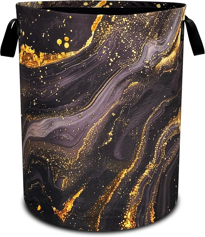Black Gold Marble Laundry Basket Beautiful Pattern Foldable Oxford Cloth Funny by NUTAINLA