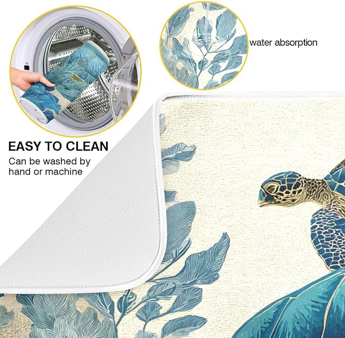 Watercolor Sea Turtle Dish Drying Mat Super Absorbent Drying Mat 16x18 inch - Image 2
